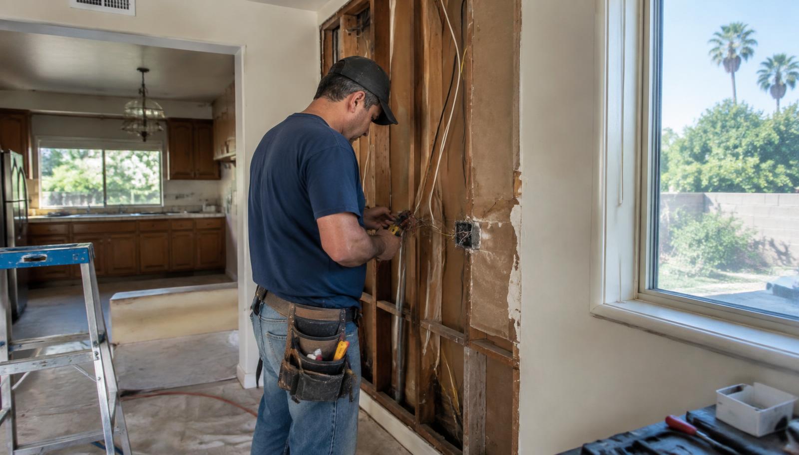 Older Southern California home being remodeled with wiring exposed